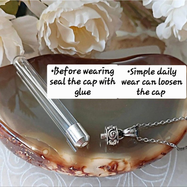 2" Long Fillable Glass Pendant Keepsake | Memorial Necklace for Ashes, Whiskers, Locks of Hair, Pet Fur, Urn Jewelry image 3