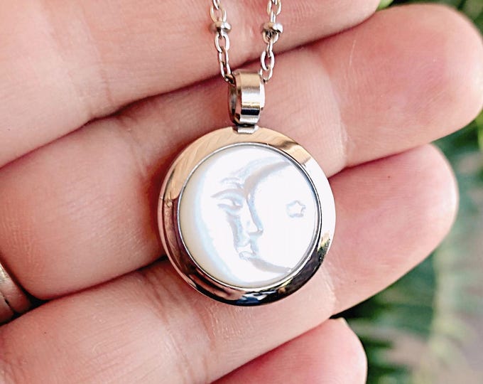 Crescent Moon Locket: Mother of Pearl Urn Necklace | Cremation Jewelry for Women | Celestial Keepsakes | Ashes Pendant | Sympathy Gifts