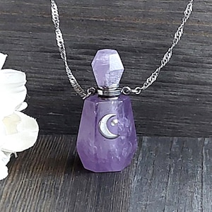 Purple Amethyst Crystal Moon Urn Necklace | Memorial Ashes Jewelry | Cremation Jewelry | Urn Jewellery for Ashes | Keepsake Gifts for Ladies