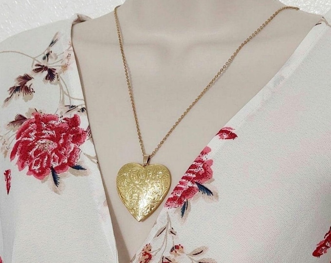 Large Gold Heart Locket Cremation Jewelry Necklace | Heart Urn Necklace | Urn Jewelry for Ashes | Memorial Jewelry | Gift for her