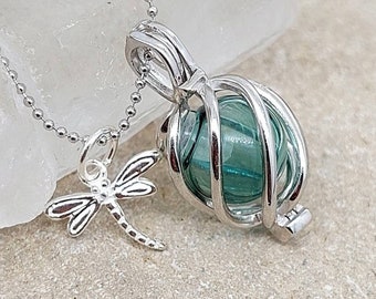 Small Dragonfly Locket for Ashes, Cremains of Loved One | Silver Dragonfly Urn Necklace | Sympathy Gift | Cremation Jewelry for Women