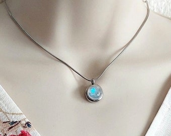 Rainbow Moonstone Locket | Urn Necklace for Women | Minimalist Urn Jewelry for Ashes | Pretty Cremation Jewelry | Pendant for Cremains
