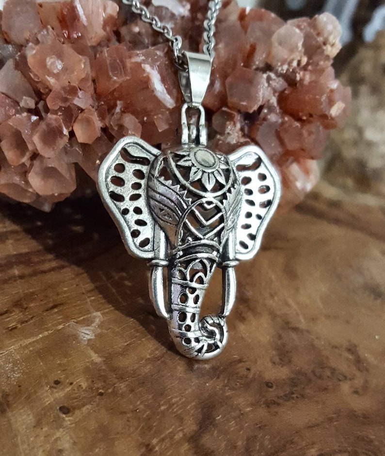 Urn Jewelry Elephant Pendant Ganesh Pendant Antiqued Elephant Keepsake Locket wGlass Orb Urn Locket Elephant Urn Necklace