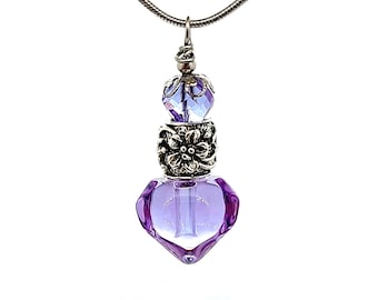 Heart Cremation Urn Necklace | Forget Me Not Flower Keepsake Ashes Jewelry