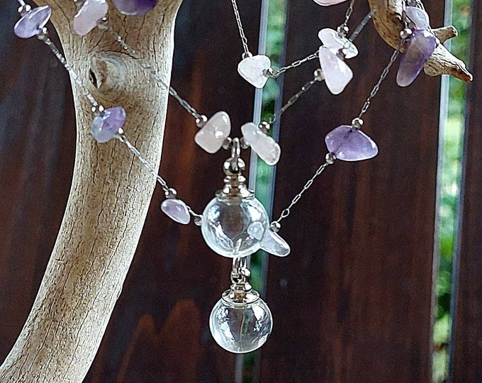 Amethyst or Rose Quartz Memorial Glass Locket Urn Necklace for Ashes | Cremation Jewelry | Reliquary Urn Jewelery Handmade Gifts for Women