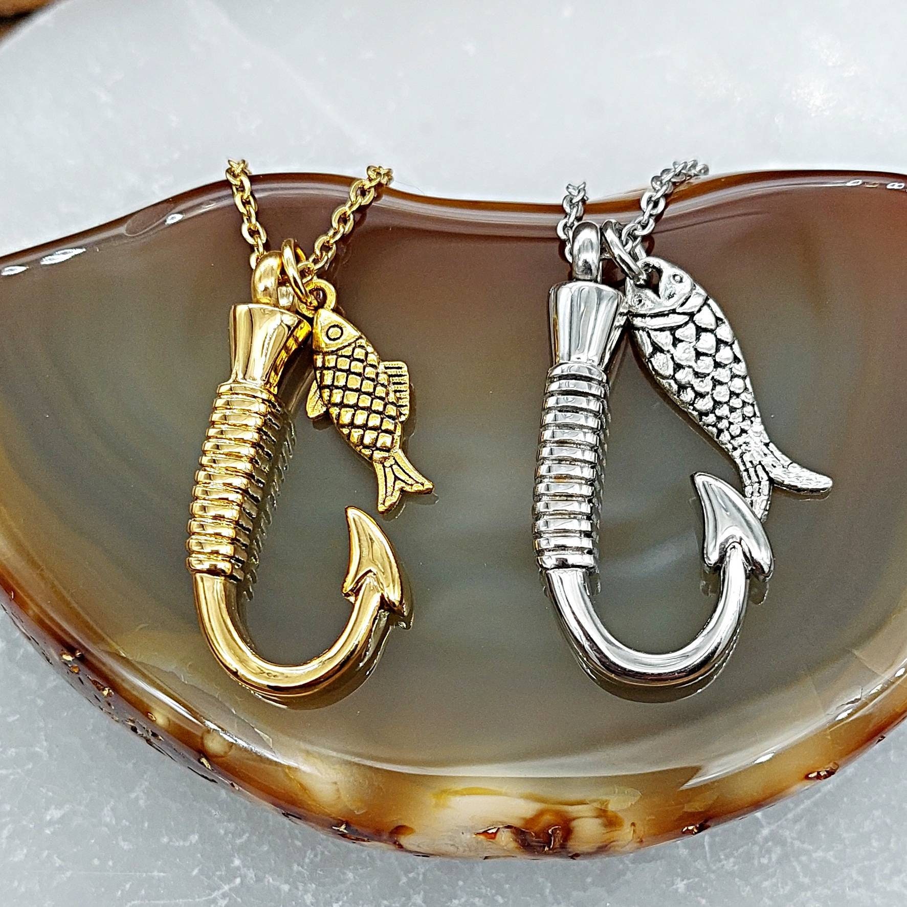 Sterling Silver Fish Hook Memorial Jewelry Pendant Funeral