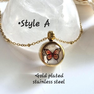 Small Butterfly Memorial Locket Necklace : Cremation Ashes Jewelry, Keepsake Gifts, Monarch Butterflies Urn Pendant Style A