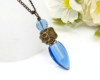 Bronze Pet Memorial Necklace, Glass Cremation Jewelry for Pets, Cat Keepsake, Dog Urn
