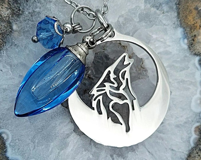 Howling Wolf Dog Urn Necklace for Ashes | Keepsake Jewelry Gifts | Animal Urn | Cremation Jewelry for Pets | Pendant for Cremains