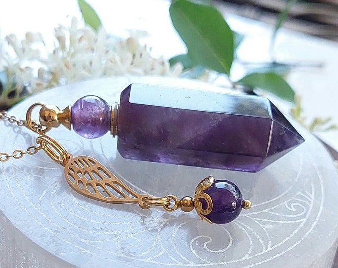 Amethyst Crystal Urn Necklace | Rose Quartz, Smokey Quartz Cremation Jewelry | Crystal Pendant Keepsakes