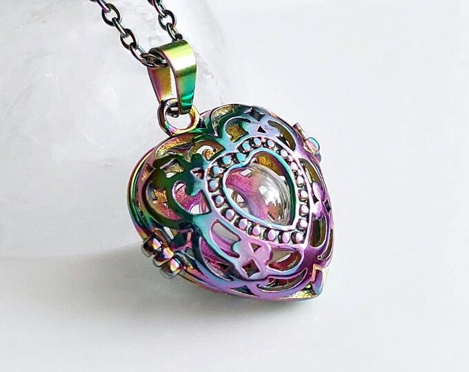 Rainbow Heart Locket | Necklace for Human Ash or Pet Ashes | Urn Jewellery | Womens Cremation Jewelry | Pet Memorial Locket | Heart Urn