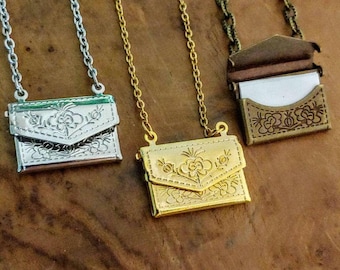 One Little Decorative Envelope Necklace, Love Note Locket, Memorial Keepsake Jewelry, Gifts for Her