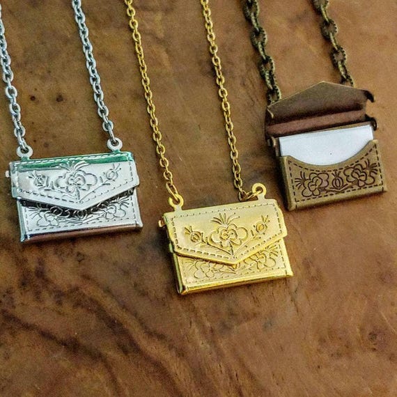 One Little Decorative Envelope Necklace, Love Note Locket, Memorial Keepsake Jewelry, Gifts for Her