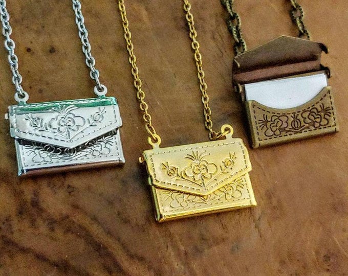 One Little Decorative Envelope Necklace, Love Note Locket, Memorial Keepsake Jewelry, Gifts for Her