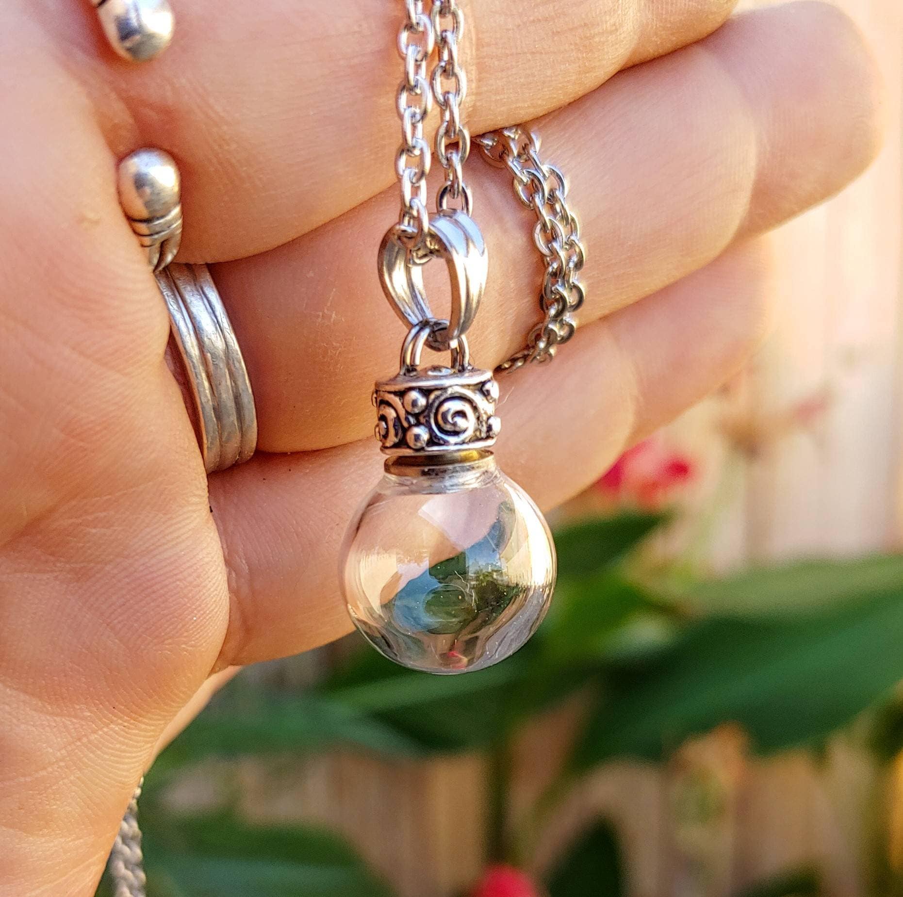 Fillable Glass Locket  Hair Locket Glass Urn Necklace  Ash Urn 
