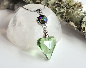 Rainbow Crystal Heart Cremation Necklace | Memorial Ash Pendant | Keepsake Jewelry for Pet Ashes, Human Ash