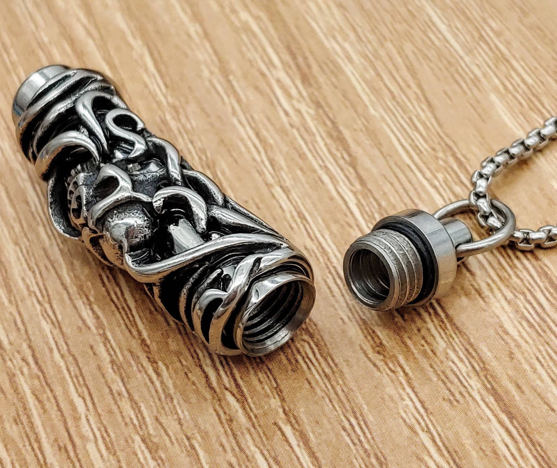 Skull Urn Pendant Necklace for Ashes Cremation Jewelry Stainless