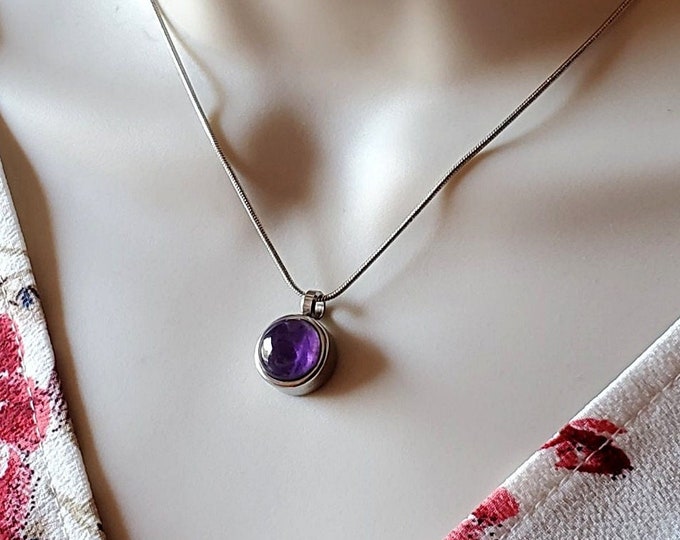 Amethyst Crystal Locket Necklace for Ashes or Lock of Hair | Cremation Jewelry | Urn Pendant for Cremains | Memorial Keepsake Gifts for Her