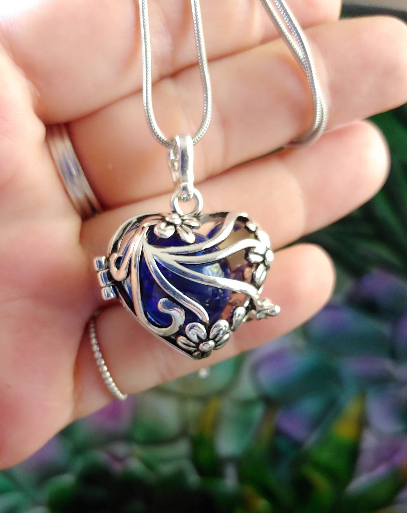 Floral Heart Locket Necklace with Fillable Orb Me Not Urn