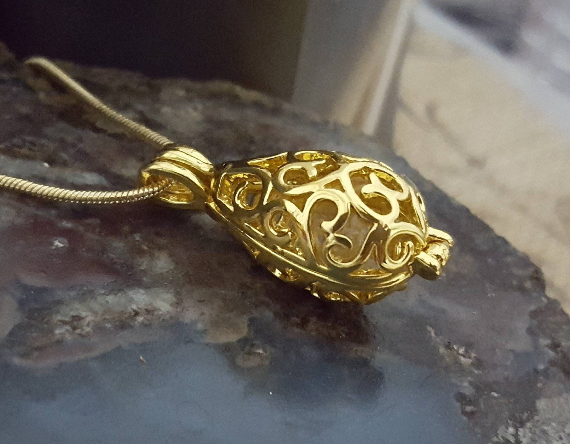 Gold Filigree Teardrop Urn Memorial Necklace Urn Jewelry Etsy
