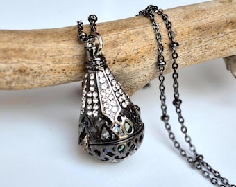 Large Teardrop Locket Necklace with Fillable Glass Orb | Keepsake Urn Jewelry | Cremation Ash Pendant