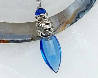 Blue Glass Teardrop Urn Necklace for Ash | Cremation Jewelry | Sympathy Gift | Cremation Necklace | Keepsake Jewelry | Fillable Urn Jewelry