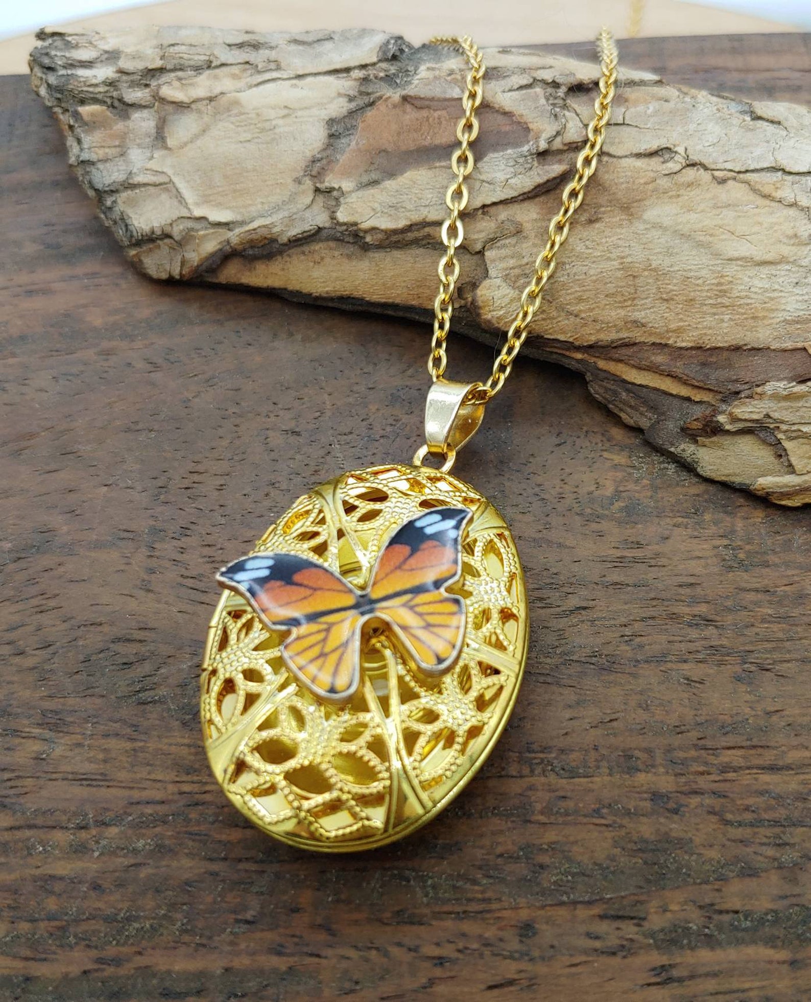 Butterfly Locket Gold Tone Butterfly Urn Necklace Cremation Etsy