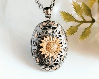 Sunflower Memorial Locket | Cremation Ashes Jewelry | Urn Necklace for 1 or 2 Loved Ones | Ashes Keepsake Pendant