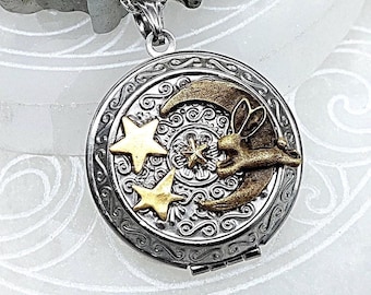 Bunny Rabbit Memorial Locket : Locks of Hair / Fur / Ashes Keepsake | Urn Necklace | Ash Holder Pendants, Bunny Moon Locket