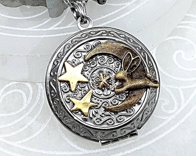 Bunny Rabbit Memorial Locket : Locks of Hair / Fur / Ashes Keepsake | Urn Necklace | Ash Holder Pendants, Bunny Moon Locket