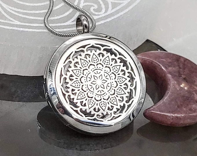 Mandala Locket Urn Necklace for Ashes or Lock of Hair | Cremation Jewelry for Men or Women | Ash Holder | Memorial Ash Pendant Urn Jewelry