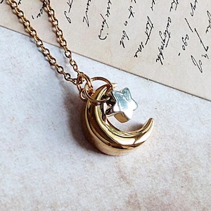 Collar de urna de luna y estrella para dos: colgante de cenizas de recuerdo doble / joyería para cenizas de cremación