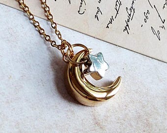 Moon and Star Urn Necklace for two | Double Keepsake Ash Holder | Cremation Jewelry Necklace for Human Ashes | Mom Urn and Dad Urn | Pet Urn