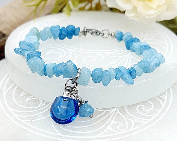 Blue Quartz Crystal Urn Bracelet for Ashes | Keepsake Jewelry Gifts for Her | Cremation Jewelry | Cremation Ash Bracelet | Urn Jewellery