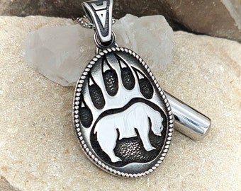 Stainless Steel Bear Paw Memorial Urn Pendant for Ashes or Lock of Hair • Cremation Jewelry for Human Ash or Pet Ash  • Sympathy Gift
