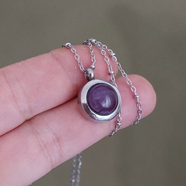 Amethyst Crystal Locket | Urn Necklace for Human Ashes | Cremation Jewelry | Pendant for Cremains | Memorial Keepsake Gifts for Her, Mom