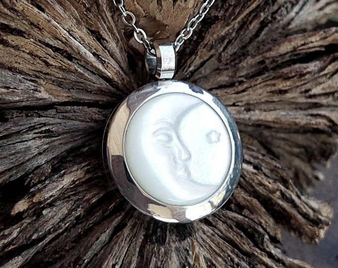 Mother of Pearl Moon Locket | Urn Necklace | Cremation Jewelry for Ashes, Lock of Hair | Urn Jewellery | Keepsake Ashes Pendant for Cremains