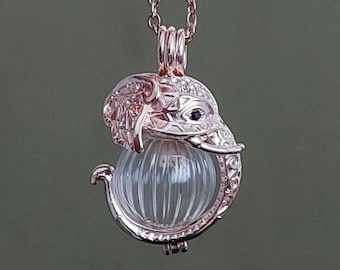 Elephant Locket Necklace | Rose Gold Plated Cremation Ashes Jewelry, Memorial Glass Keepsake Urn Pendant