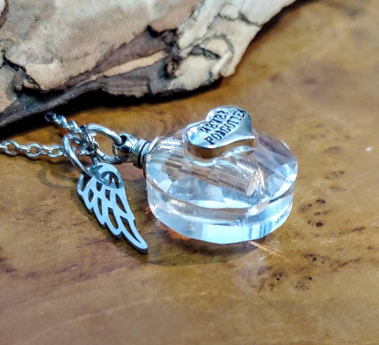 Never Crystal Ash Memorial Cremation Necklace Crystal Urn