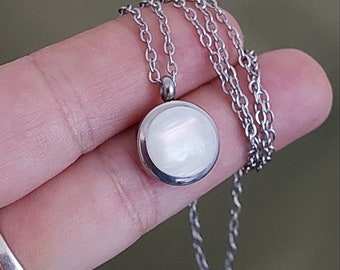 Opalescent Locket Urn Necklace for Ashes, Lock of Hair, Fur | Unique Urn Jewelry | Minimalist Cremation Jewelry | Opal Keepsake Gift for Her