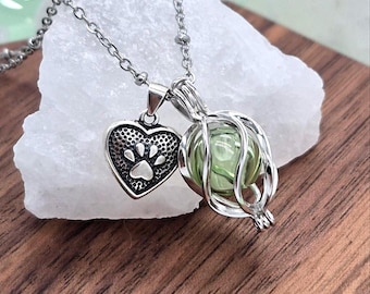 Sterling Silver Paw Print Locket | Pet Ashes Cremation Jewelry, Dog Memorial Pendant, Cat Urn Necklace