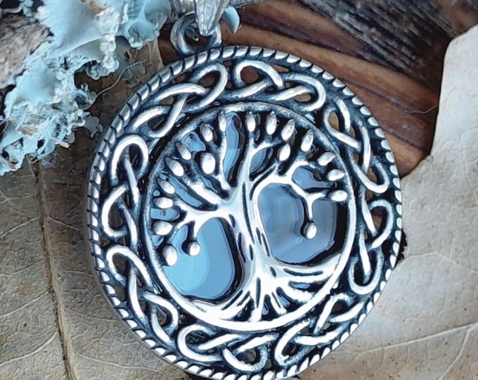 Celtic Tree of Life Urn Necklace, Stainless Steel and Glass Cremation Ashes Locket