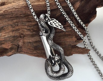Stainless Steel Snake Urn Necklace with Chain Choice | Cremation Jewelry, Unisex Memorial Pendant, Ashes Keepsake Gifts