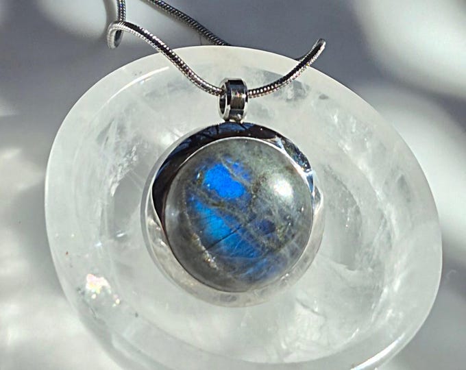 Labradorite Crystal Locket | Cremation Ashes Necklace, Gemstone Urn Jewelry, Keepsake Ash Memorial Pendant