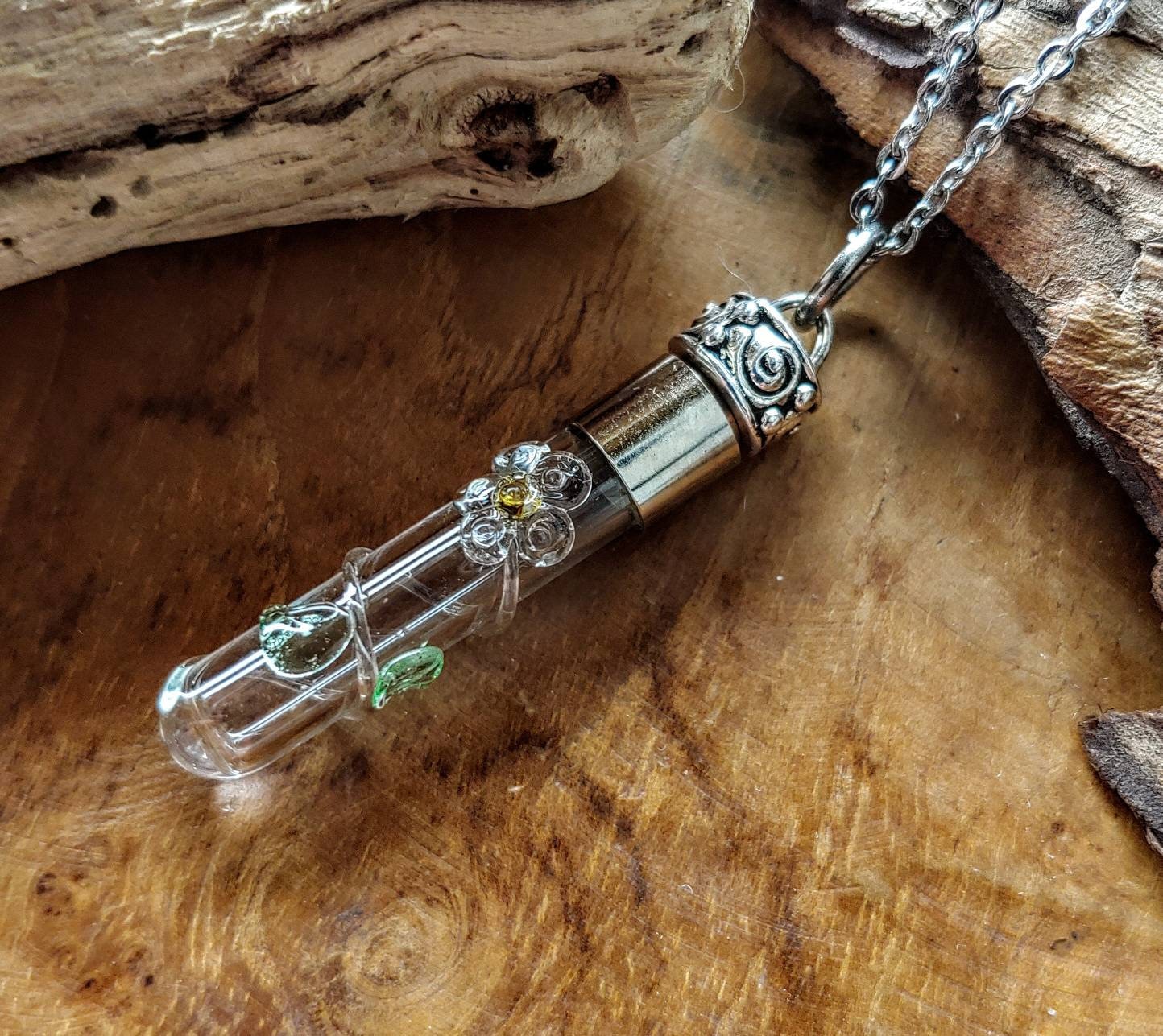 Daisy Urn Necklace Glass Urn Pendant Glass Locket Keepsake Necklace