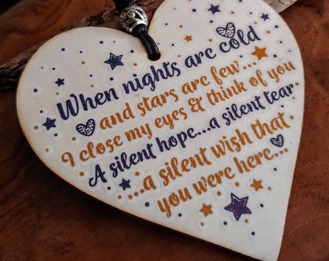Memorial Jewelry Wooden Ornament Gift Card "When Nights Are Cold"