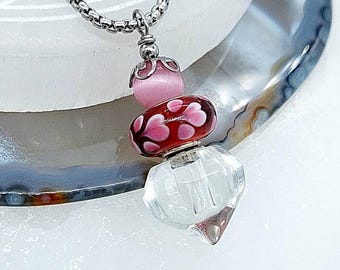 Red Heart Urn Necklace : Glass Heart Cremation Jewelry | Handmade Keepsake Ashes Pendant