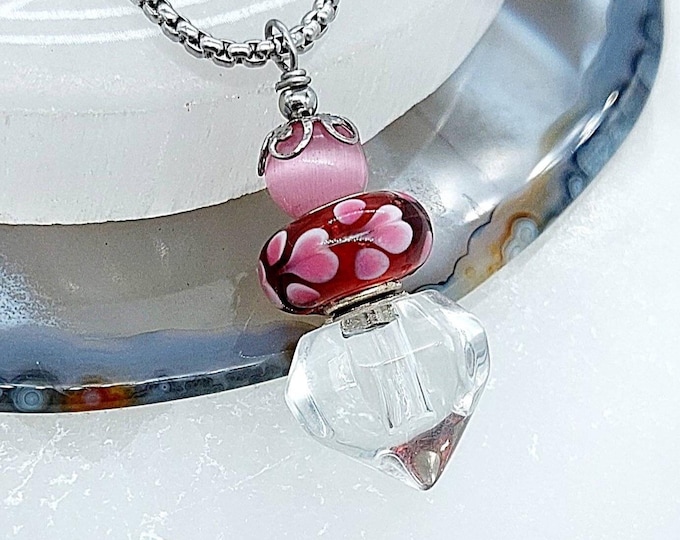Red Heart Urn Necklace : Glass Heart Cremation Jewelry | Handmade Keepsake Ashes Pendant