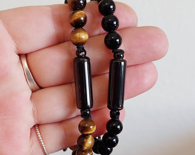 Black Obsidian or Tigers Eye Urn Bracelet for Cremains | Memorial, Cremation Jewelry | Bracelet for Ashes | Keepsake Gifts for Men or Women