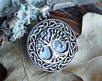 Celtic Tree of Life Urn Necklace, Stainless Steel and Glass Cremation Ashes Locket